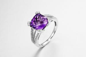 Quality 3.16g 925 Silver Gemstone Rings AAA CZ Female Amethyst Wedding Ring wholesale
