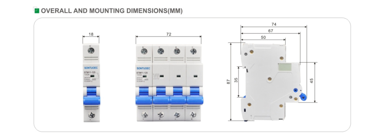 Sontuoec 3p 100a MCB Circuit Breaker Din Rail For Lighting