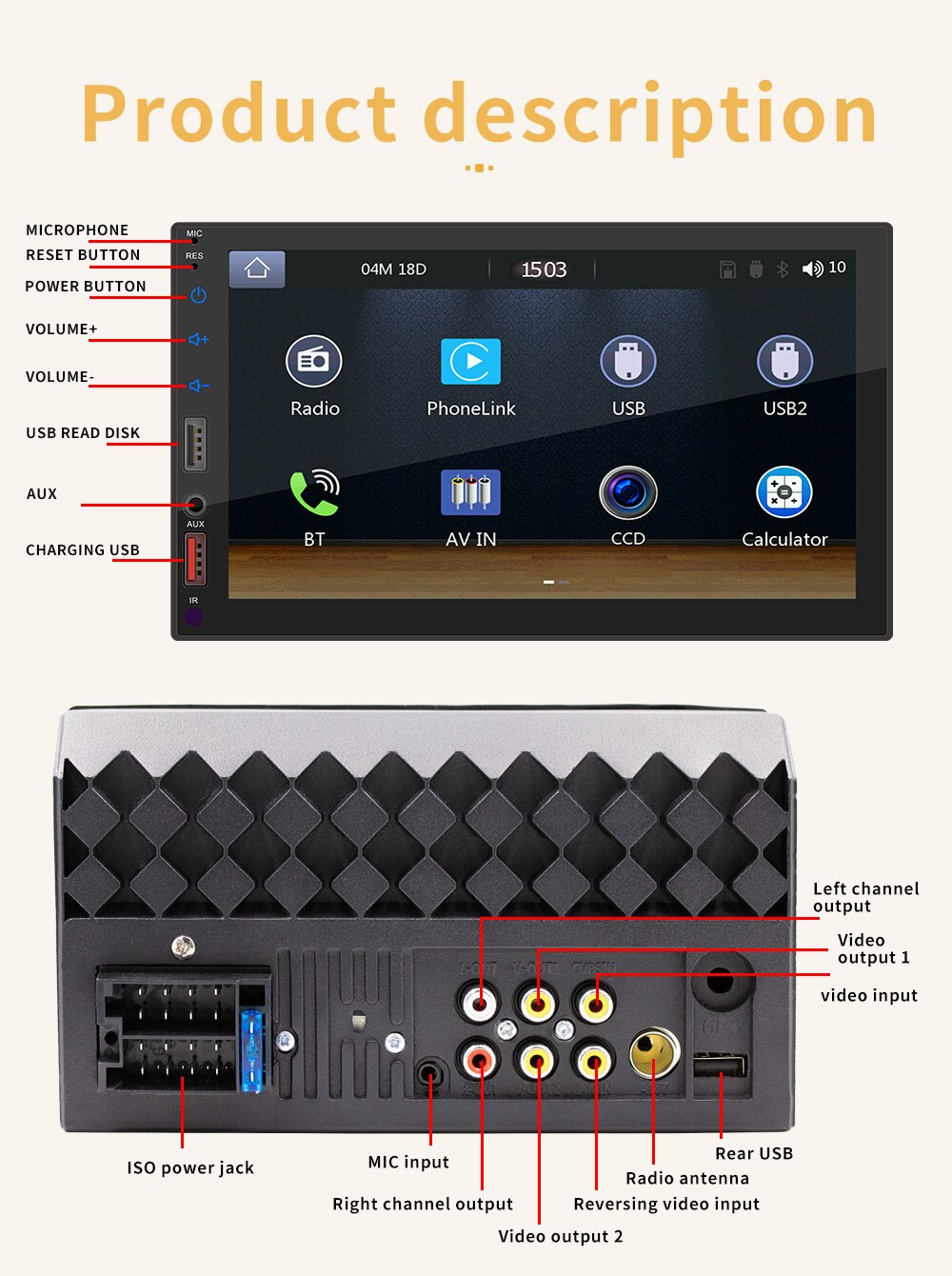 178*102mm Size HD Touch Screen Car MP5 Player with Carplay Bluetooth and Reverse Camera