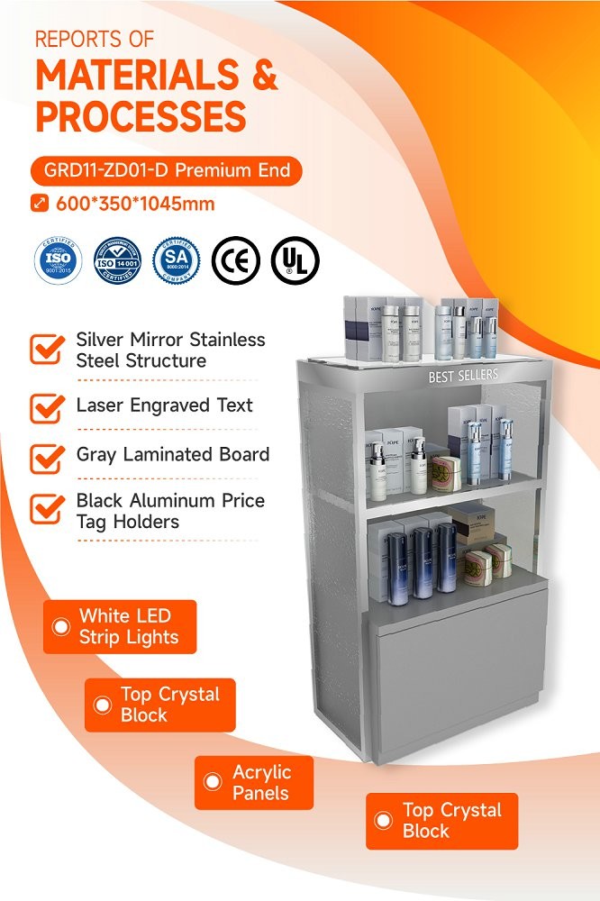 GDR11-ZD01-D Fashion Exhibition Display with LED Light Strips and Crystal Block for Retail Stores