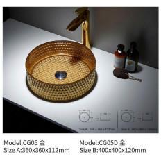 Quality Round Golden Glass Bathroom Vessel Sink Colorful For Hotel wholesale