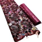 Embroidered French Tulle Lace and Rhinestone Decoration for Luxury Velvet Fabric