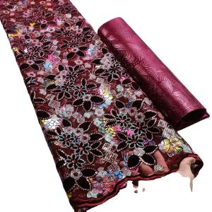 Quality Embroidered French Tulle Lace and Rhinestone Decoration for Luxury Velvet Fabric wholesale