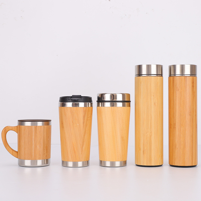 17 Oz-Bambuood Premium Vacuum Insulated Stainless Steel Bamboo Tumbler Leak Proof Bamboo Tumbler Thermos For Loose Leaf Tea Coffee Fruit-Infused