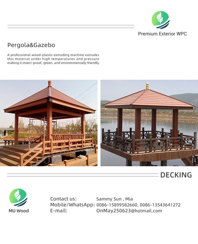Outdoor Brown WPC Gazebo UV Resistant WPC Pavilion Assembly