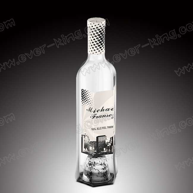 Empty Customized Logo Round Tequila Glass Bottle Frosted 700ml