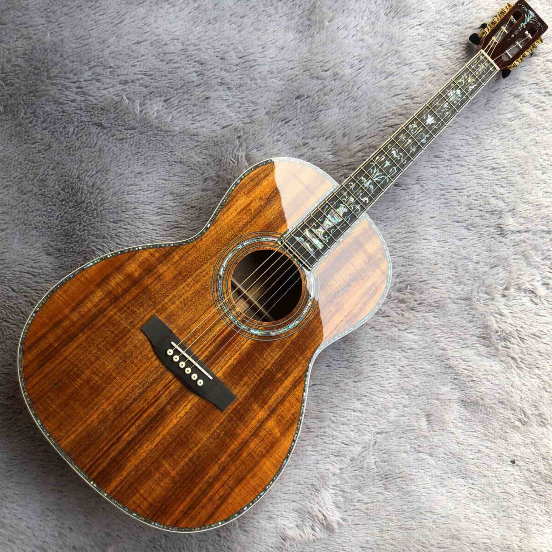Custom Grand 39" KOA Wood 00045 Parlor Acoustic Guitar 100% All Real Abalone Guitar Accept OOO, OM, D Shape Custom Guita
