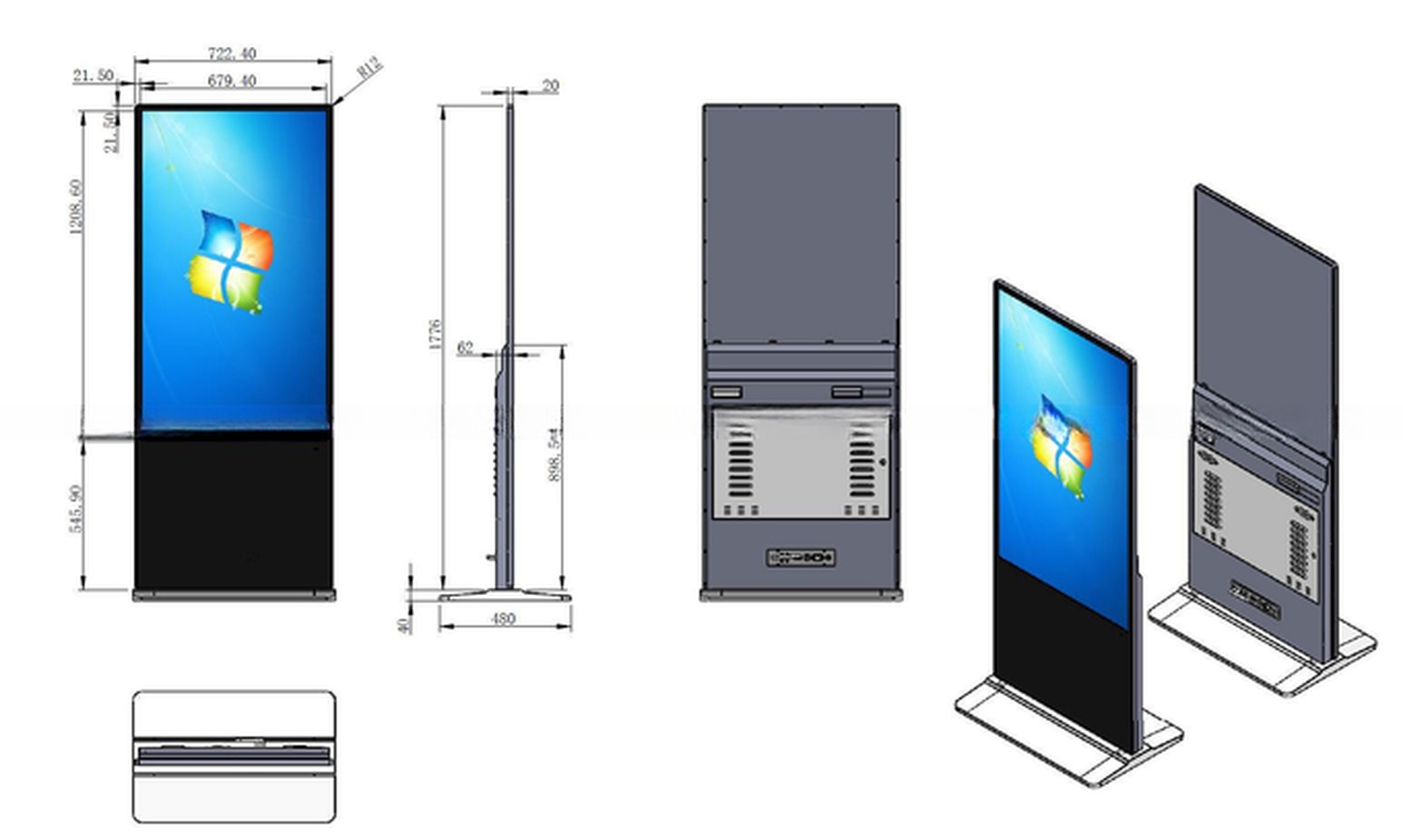 55 inch LCD standing poster kiosk wifi network totem video loop player display
