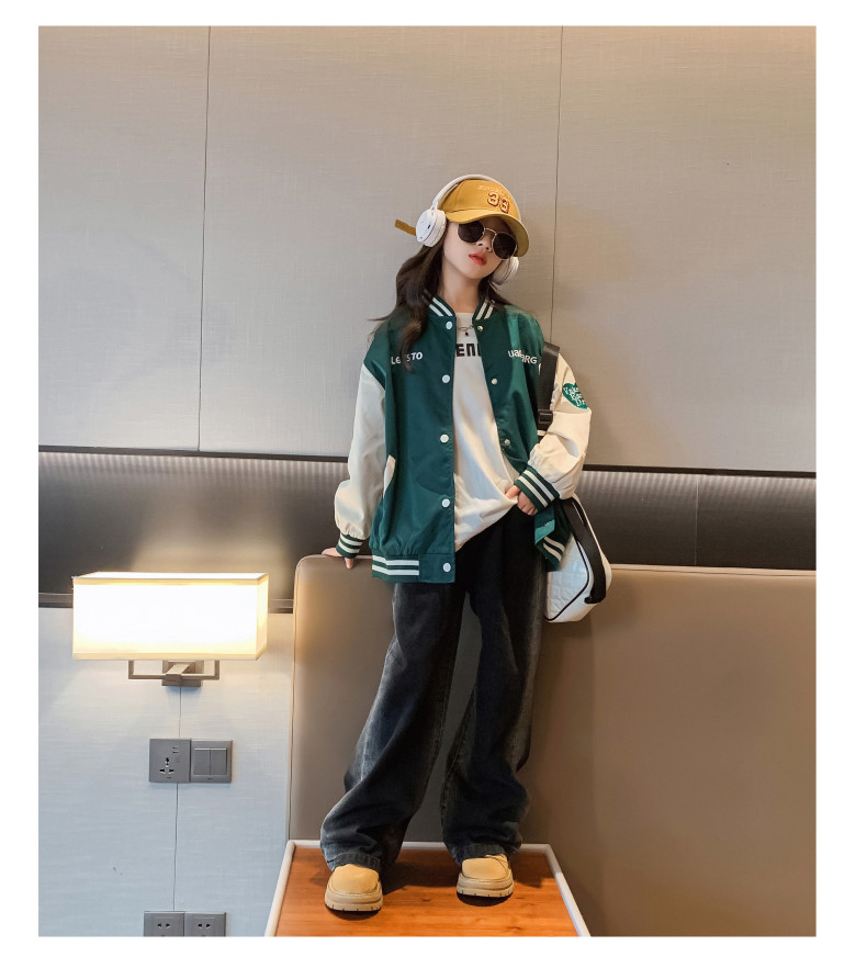 Spring Fall Trendy Children Clothing Windproof Round Collar Patchwork Baseball Jacket