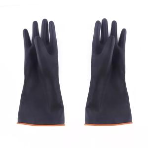 Quality Acid Resistance Black Industrial Rubber Gloves Heavy Duty Orange Lining wholesale