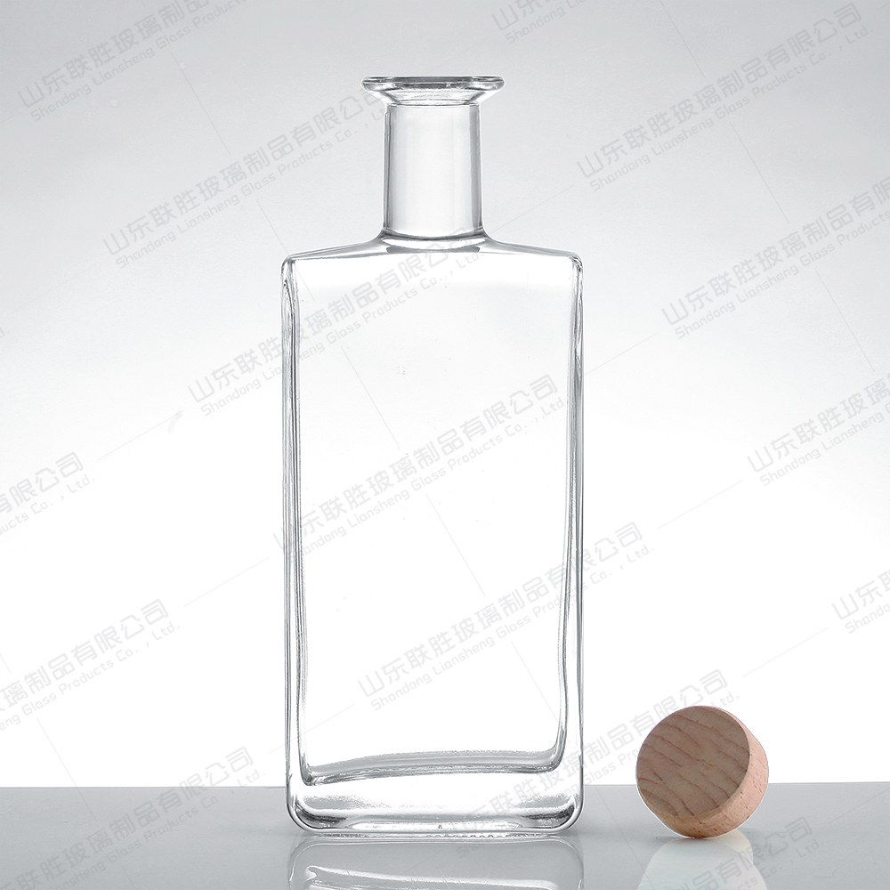 Flat Square Customized Glass Bottle For Gin Whiskey Rum 500ml 750ml 700ml