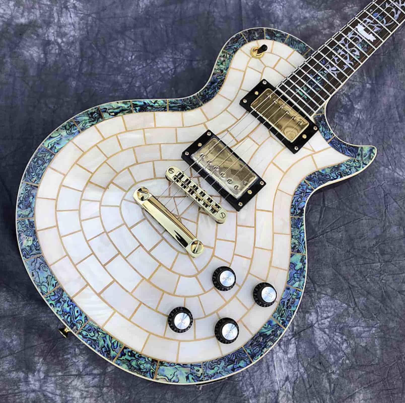 Custom Abalone Veneer top Electric Guitar Flower Inlays Gold Hardware