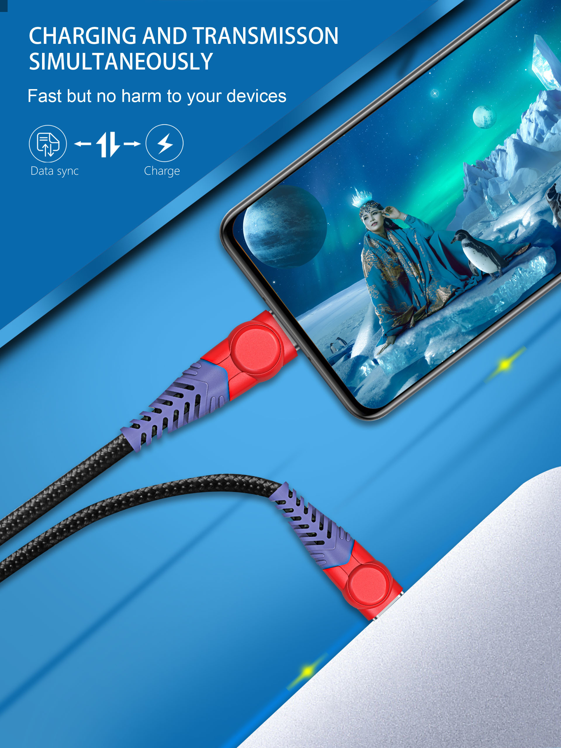 USB C to USB C 60W PD/QC Fast Charging Cable 3A, USB Type C to C Nylon Braided Cord