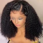 Natural Black Short Cut Bob Kinky Curly 13X4 Deep Lace Front Wig Preplucked