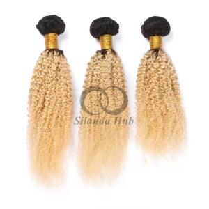 Quality #T1B/613 Bleached Blonde Kinky Curly Remy Human Hair Bundles Sew In Weave Bundles Brazilian Bundle Deals wholesale