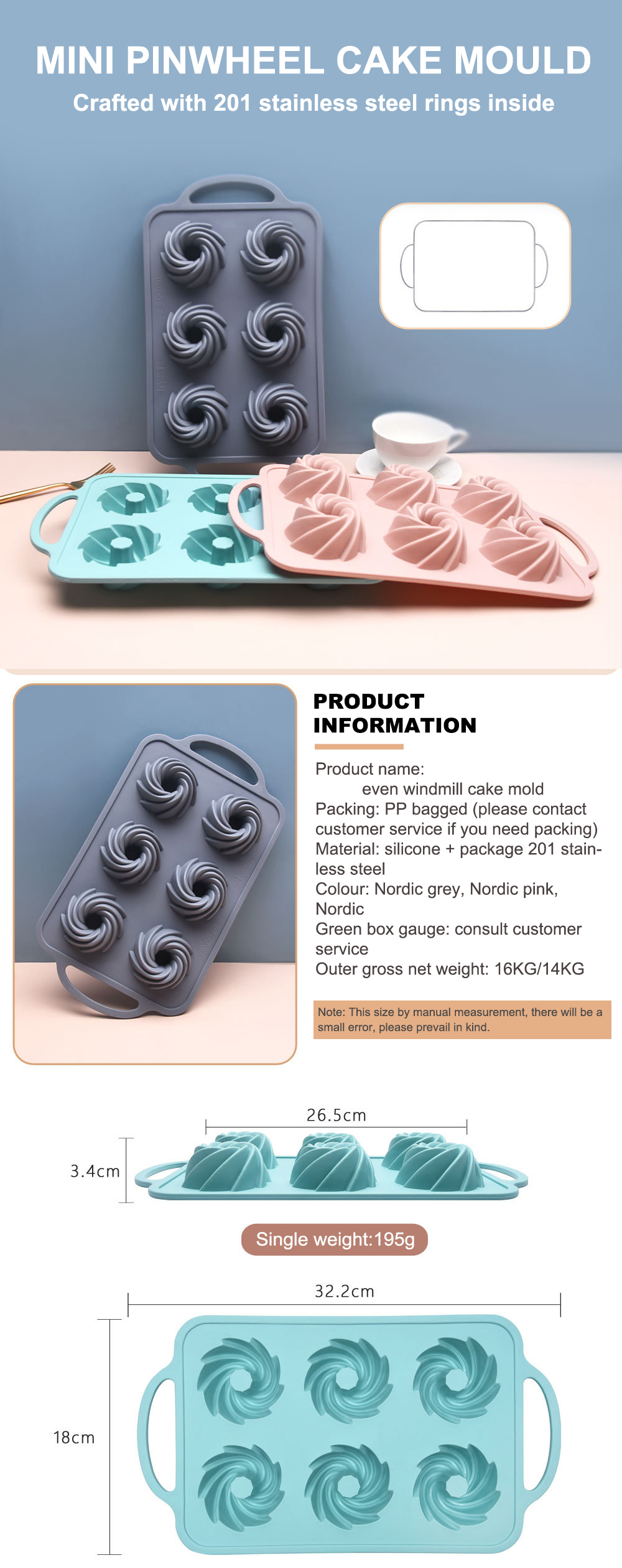 Heat Resistant 6 Cavity Silicone Baking Mold With Iron Handle