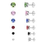 Jewelry Zircon Earrings Women's Stainless Steel Round Clear Cubic Zirconia Stud