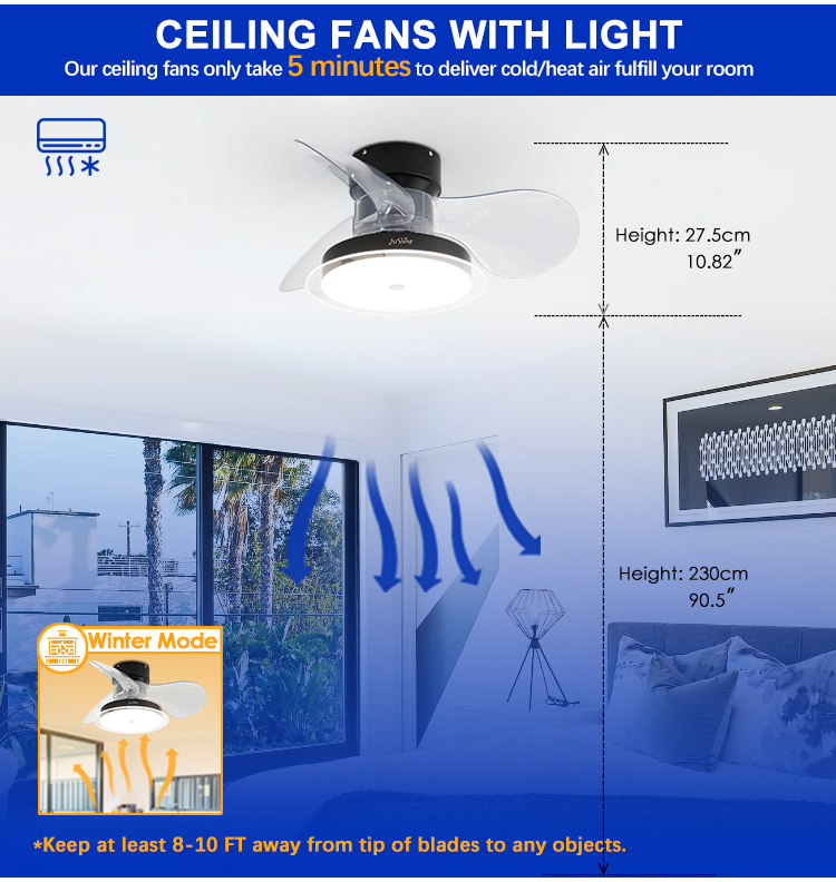30 Inch LED Lighting Ceiling Fan 3 ABS Clear Blades Soft Wind and APP Switch Style 2-