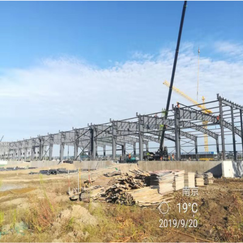 Large Span Portal Frames 48m Decoiling Flat Roof Portal Frame 0.36mm