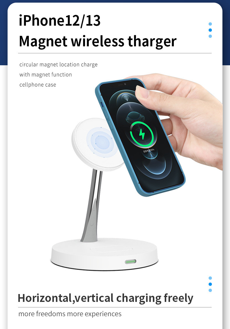 Zinc Alloy 3 In 1 Magnetic Wireless Charger Stand 15W Phone 3W Earphone Charging