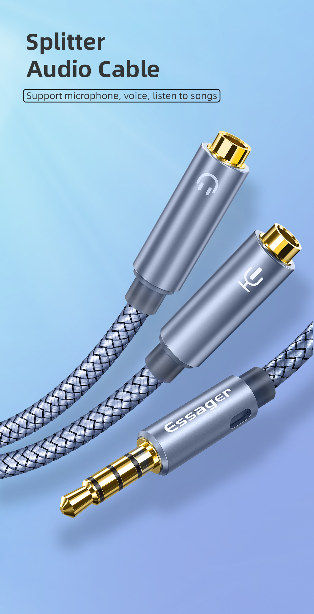 Braid Shielding 3.5MM Audio Adapters 2 In 1 Supporting Microphone Audio Cable
