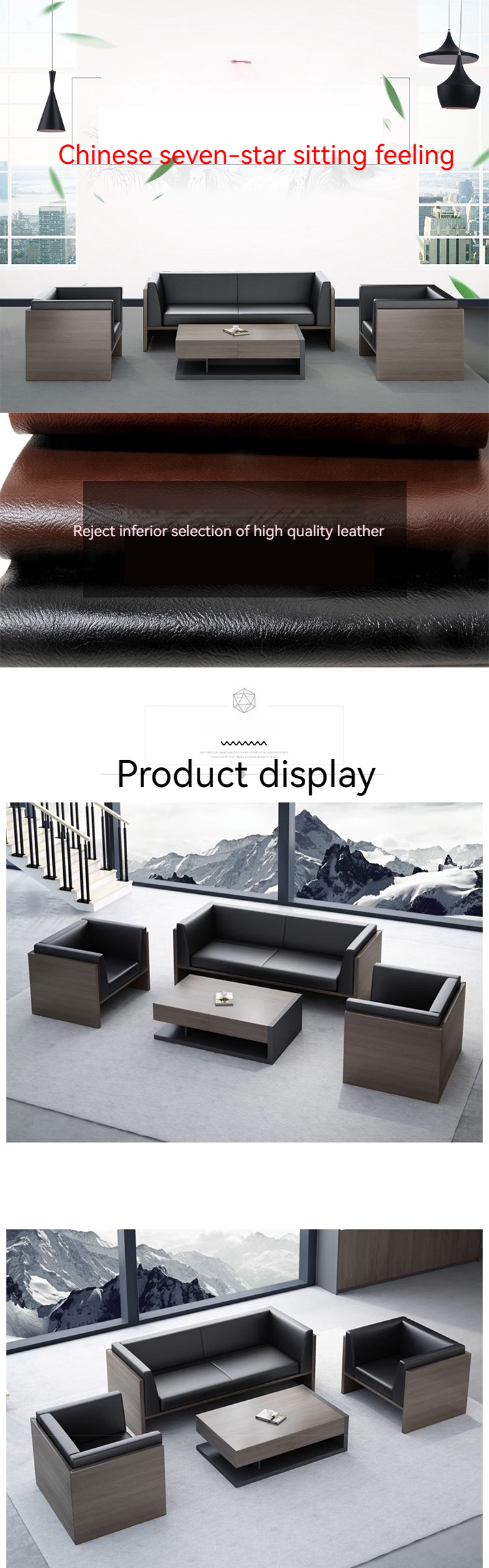Sectional Modern Office Luxury Furniture 1 2 3 Seater Wooden Design Cowhide Leather Set