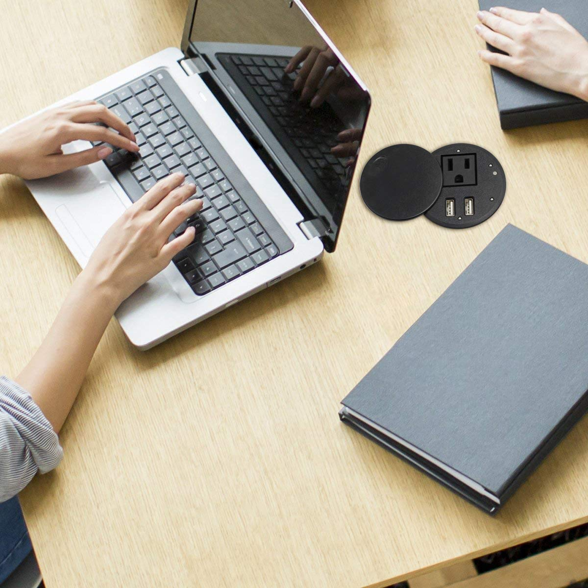 Desk Table Mount circle Round Plug Socket Power Strip 12A