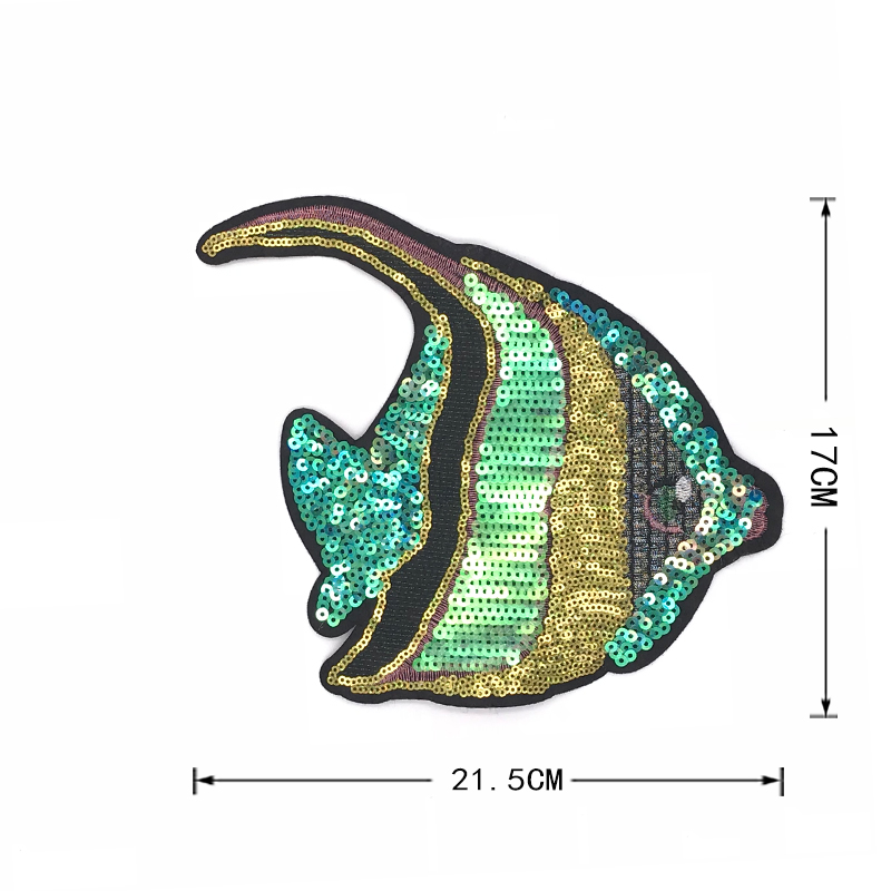 Deep Sea Fish Sequin Embroidery Patches Polyester Material With Iron / Sew On Backing