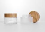 50ML GlASS EMPTY JARS WITH WOODEN LID,BAMBOO CAP SKINCARE LOTION COMESTIC