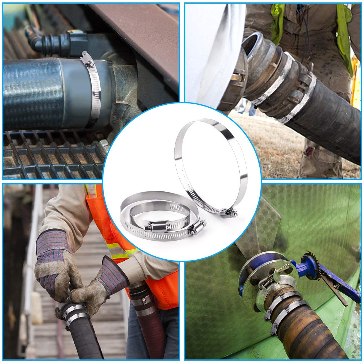ZINC Finish Heavy Duty Clamp 4 Inch 304 Stainless Steel Hose Clamps Duct Clamp with Worm Gear Metric Measurement System 91-114mm Fuel Line Cl