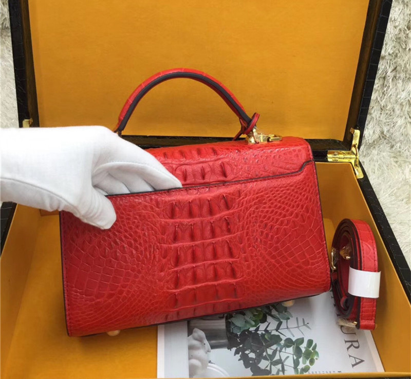 Genuine Alligator Skin Key Lock Closure Lady Small Handbag Authentic Crocodile Leather Women Flap Purse Shoulder Bag