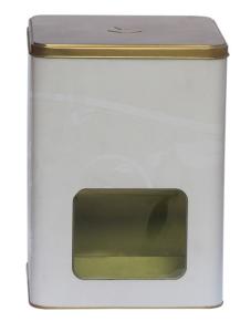 Quality Square Promotional Tin Cans Gold Vanished Lid With Transparent Window wholesale