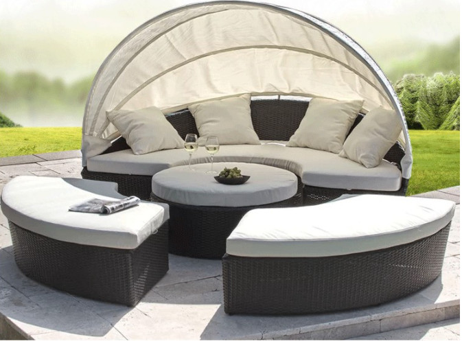 Rattan Wicker Chaise Lounge Chair Set Modern Poly Patio Canopy Sunproof Lounger