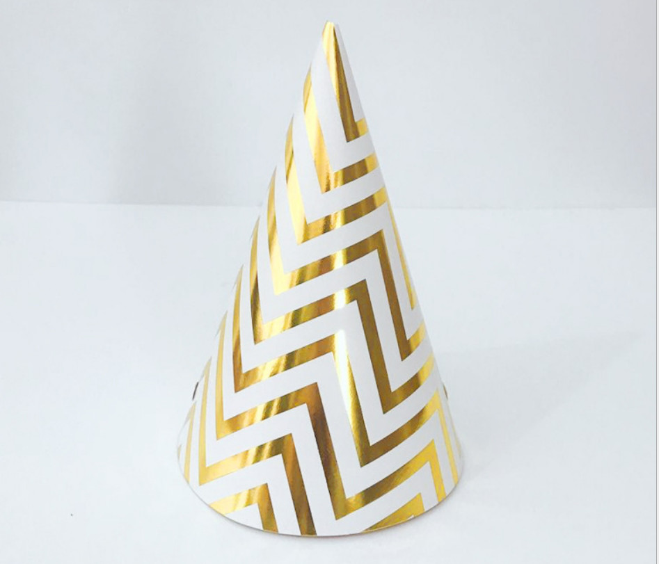 Recycled Festival Party Decorations Gold Foil Paper Cone Hats Custom Size