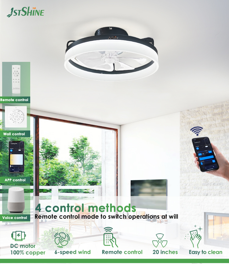 ABS Clear Plastic Blades 20 Inch Ceiling Fan with LED Light and Flush Mount Design