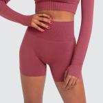 Seamless sports solid color tight shorts high waist elastic hip fast dry fitness