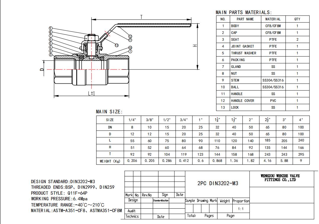 Stainless Steel 304 316 DN8-DN100 PN63 2PC BALL VALVES for Heavy-Duty Industrial Needs