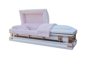 Quality White Shaded Metal Casket Silver Rose Copper With Pink Velvet Interior And Square Corner wholesale
