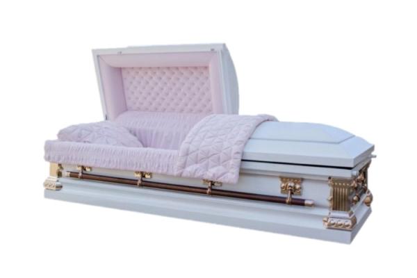 White Shaded Silver Rose Copper Casket, Pink Velvet Interior And Square Corner