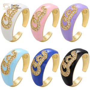 Quality Custom Diamond Chunky Letter Rings Zircon Name Colorful Enamel Rings wholesale
