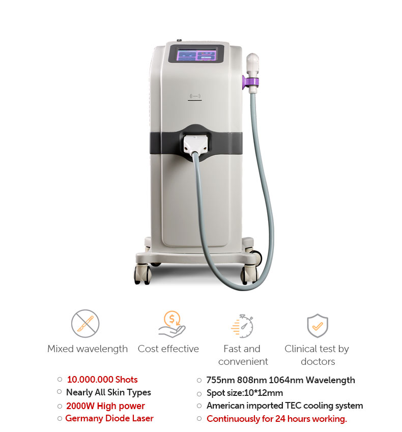 CE 2400W Painless Beauty Apparatus 808nm Diode Laser Hair Removal Machine