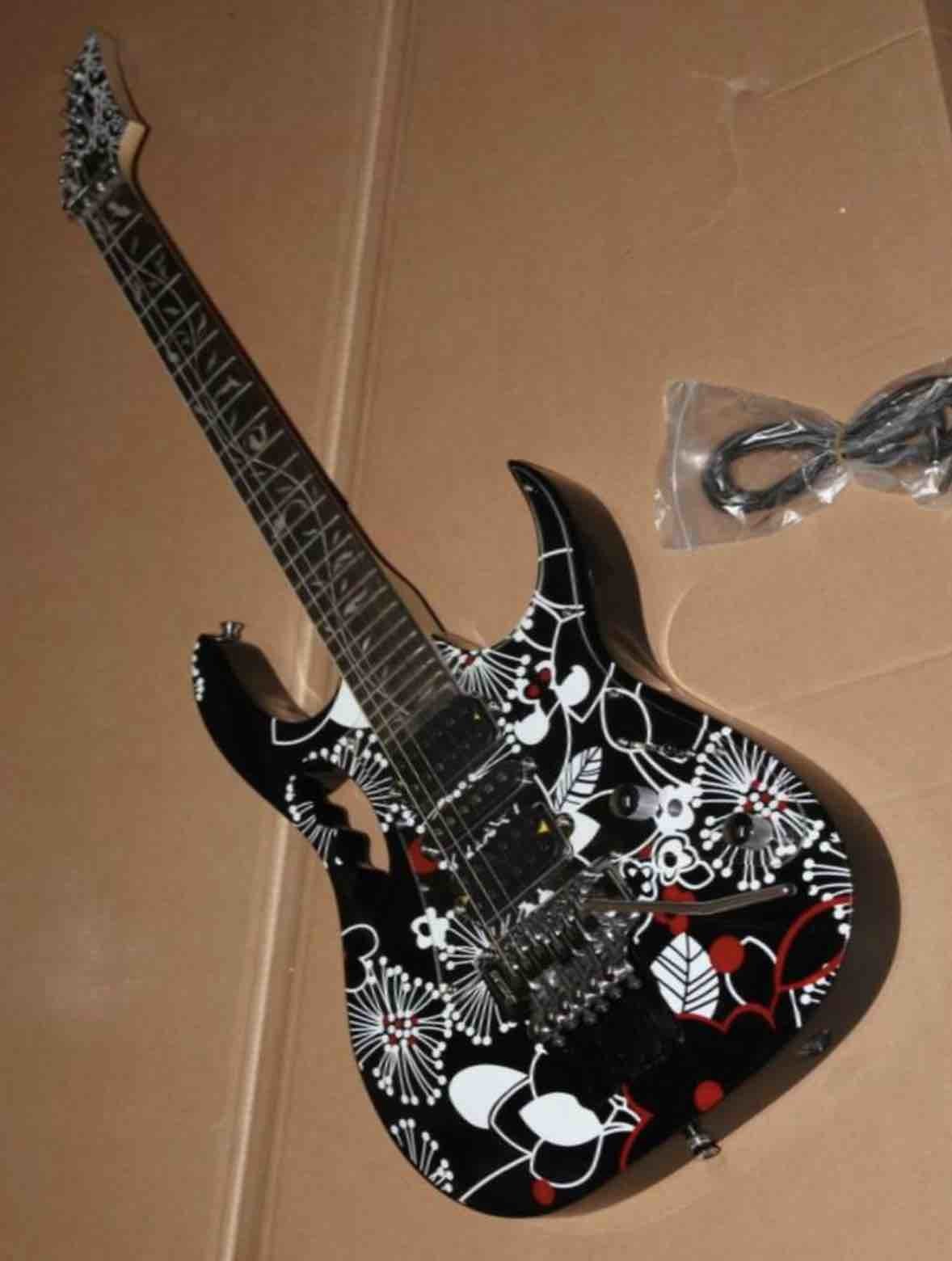 Custom Guitar Jemseries Model Electric Guitar With 3 Pickups Abalone Flower Inlay In Multicolor Black