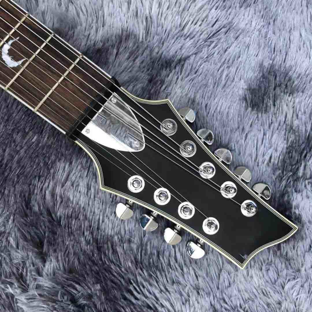 Custom Grand 9 Strings DP Damien Plati Electric Guitar in Black Satin Color with Rectangle Hardcase