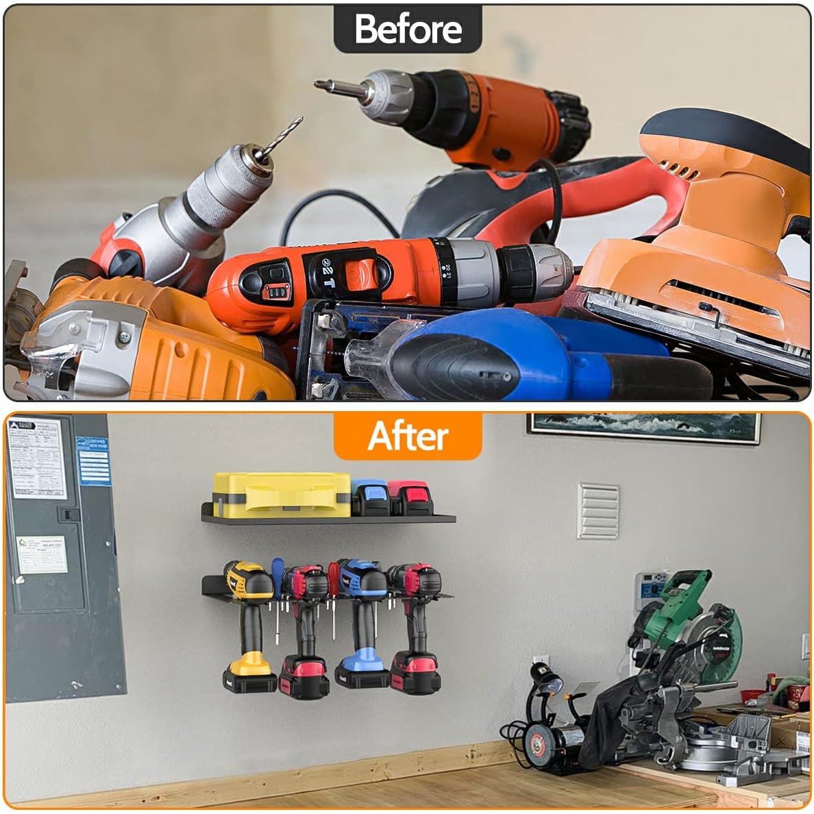 Neat Drill Storage Rack and Power Tool Organizer Holds 4 Drills Batteries 430*216*51mm