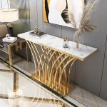 Glossy Stainless Steel Entrance Console Table Marble Top Hallway Table Marble