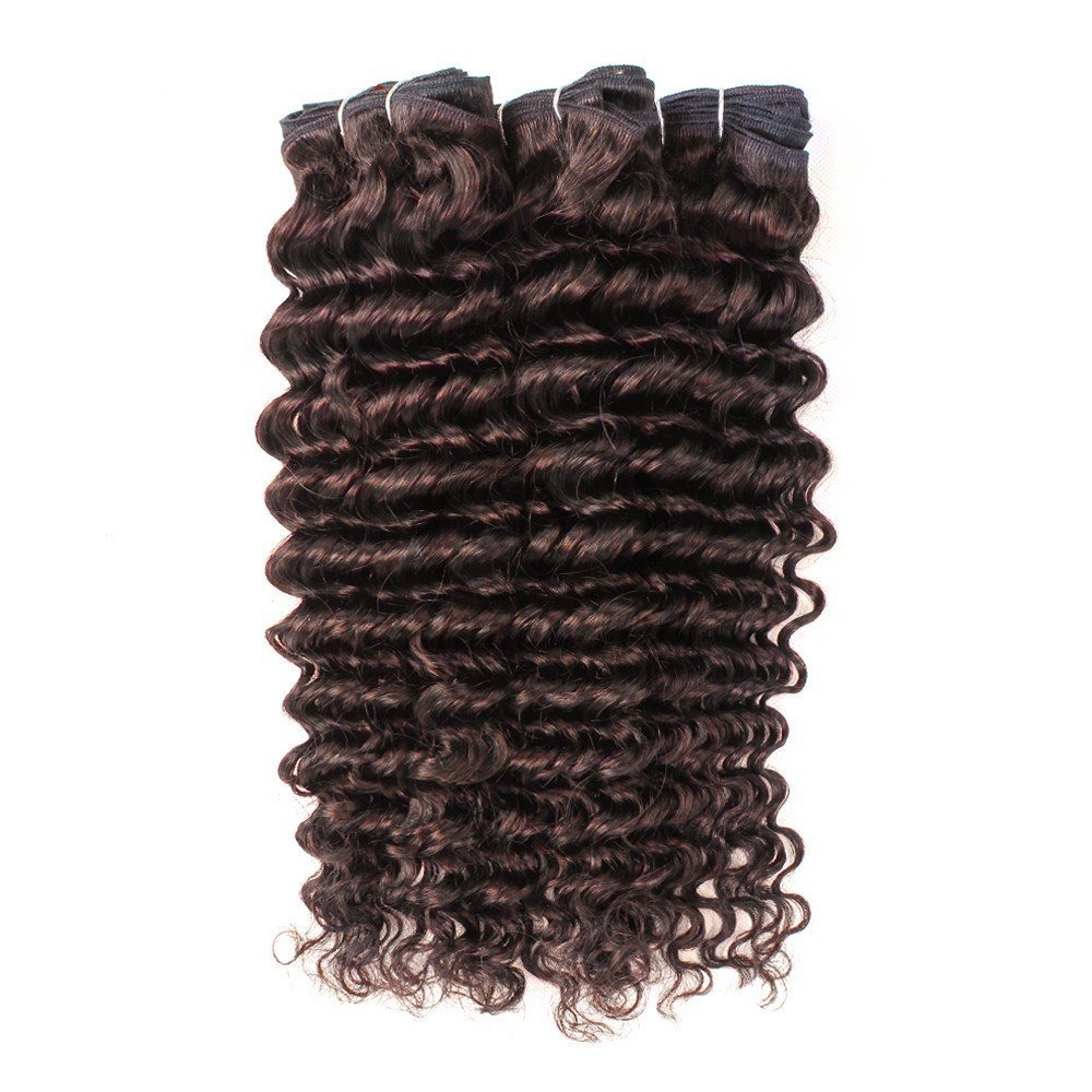 #2 Dark Brown Deep Wave Remy Human Hair Bundles Sew In Weave Bundles Brazilian Bundle Deals