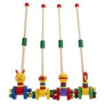 Kids Wooden Cartoon Animals Trolley Car Wood Pushing Toy Random Color