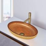 Oval Shape Crystal Glass Vessel Basins In 24K Gold Color Bathroom Sink Basin