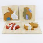 Silicone and wooden jigsaw puzzle standing animal hippo puzzle kid toys for