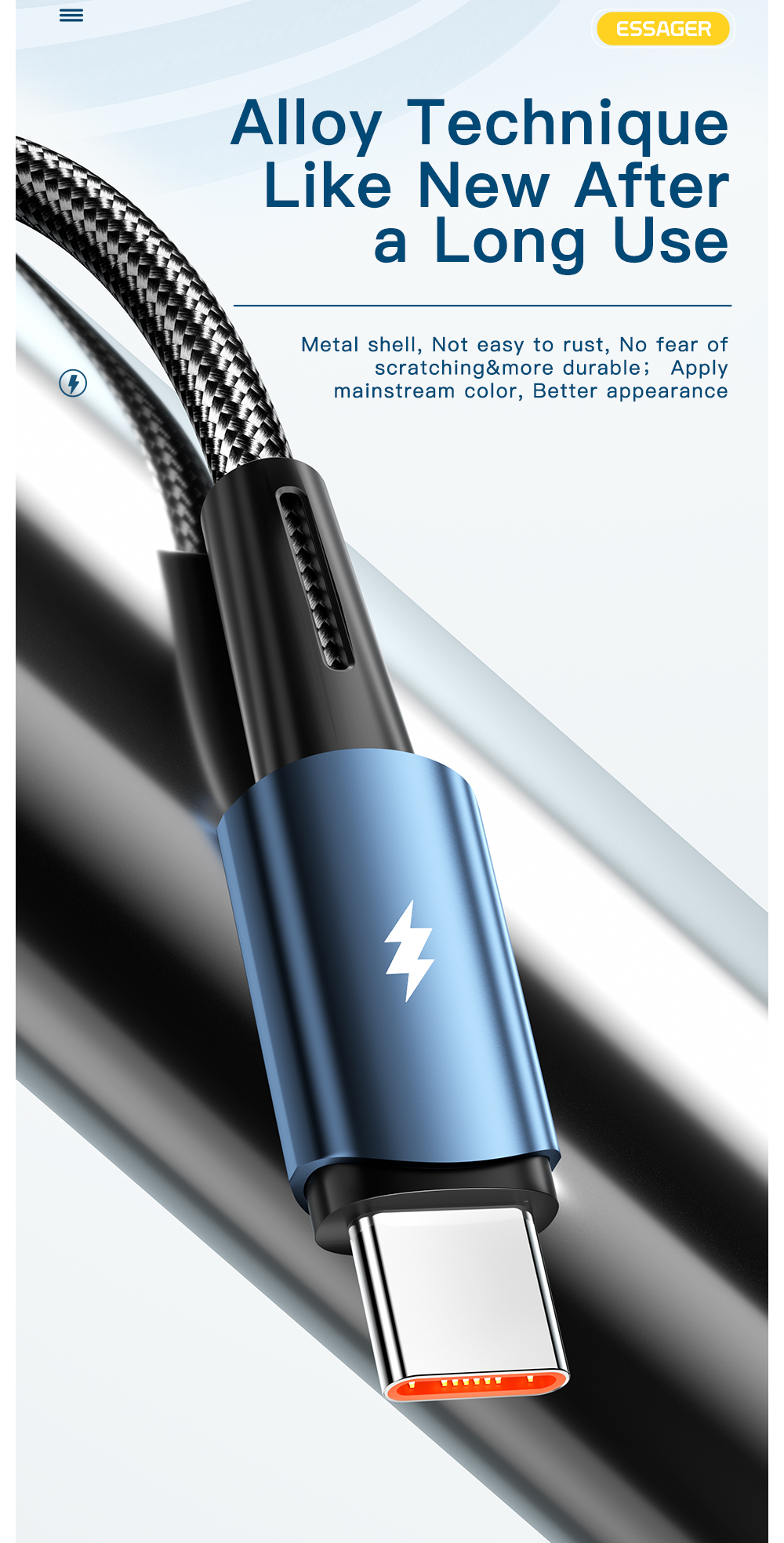 Sunset USB to Type C Cable 120W Quick Charge Type C Data Cable 6A